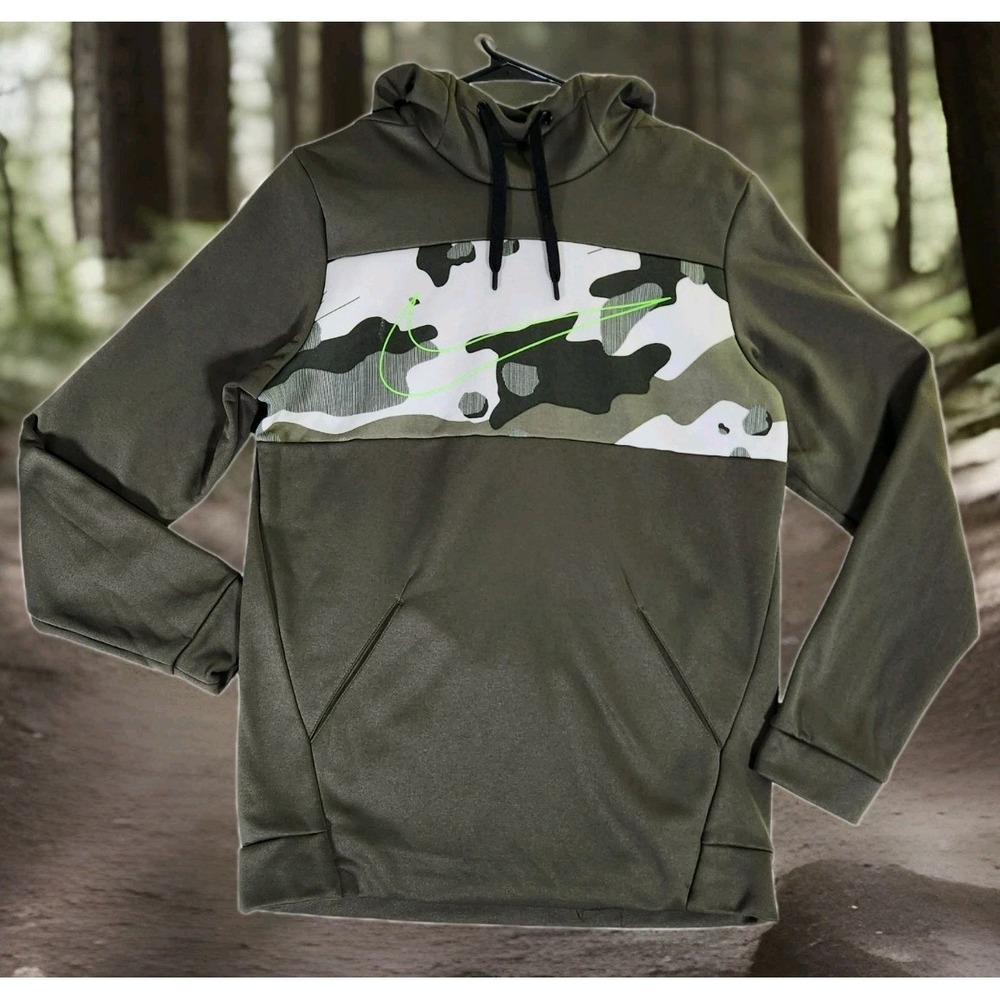 Nike Camo Hoodie Men's Small Green Dri-Fit‎ Swoosh Pullover